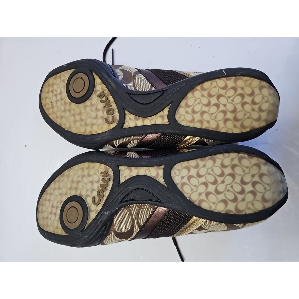 Coach Casual Sneakers Shoes "Jayme" Q582 Brown Gold Women's Size 8 Laces - Picture 6 of 8